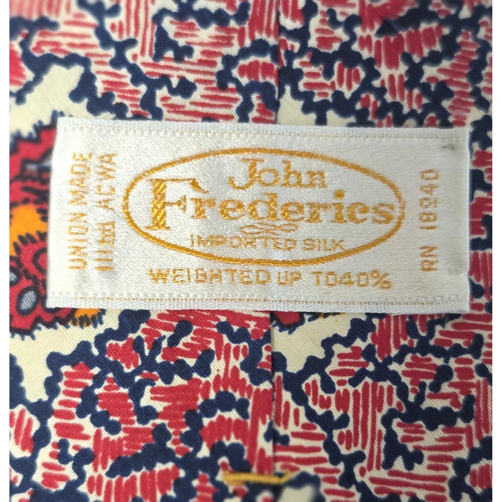 VTG Silk John Frederics Necktie Silk Union Made Levys Nashville Wide Tie Red/Blu - Picture 6 of 10